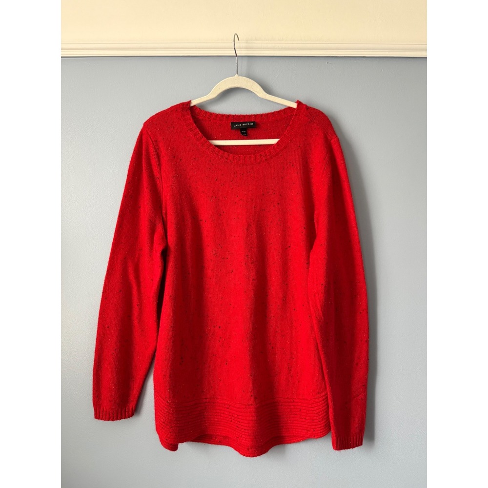 Lane Bryant Women's Red Speckled Sweater Long Sleeve Textured Trim Size 18/20